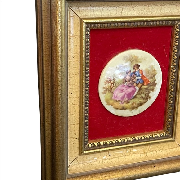 Vintage 1950s Gold gilt Florentine Ceramic Limoges French framed cameo picture - Picture 4 of 7
